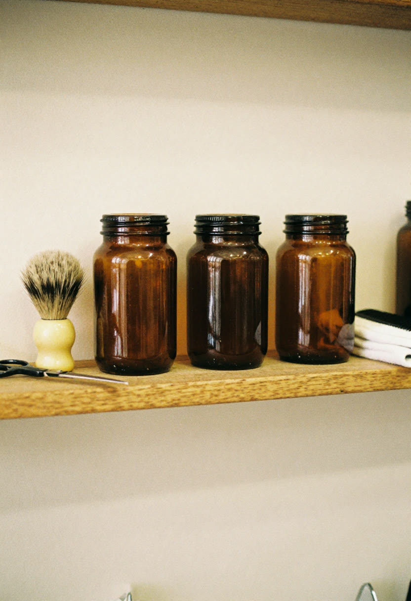 Brushes and jars on the shelf